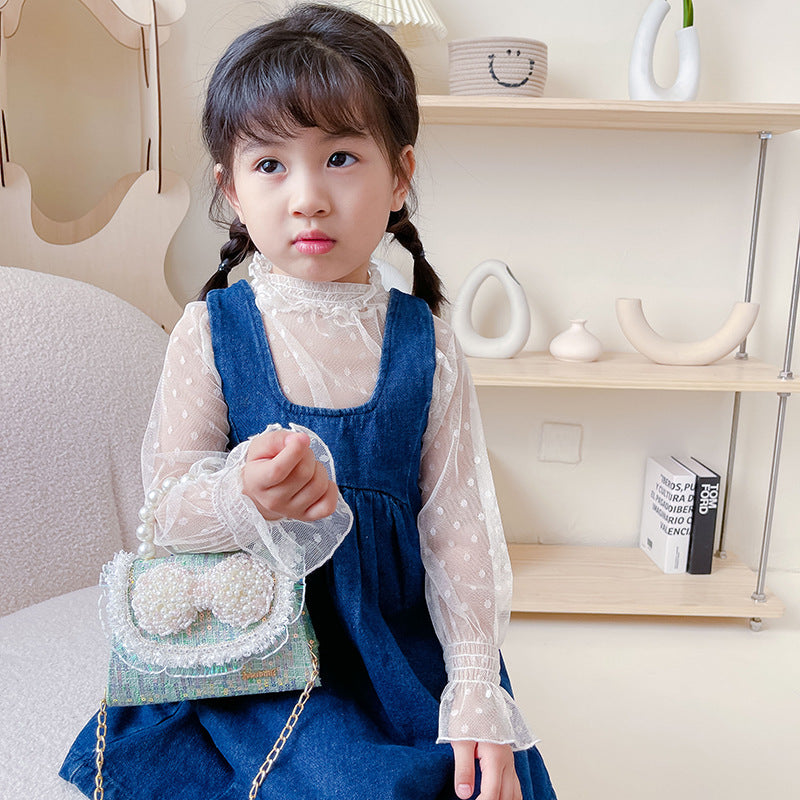 Children's Princess Western Style Pearl Tote Korean Children's Shoulder Bags