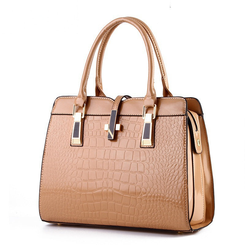 Women's Bright Leather Crocodile Texture Portable Large Bags