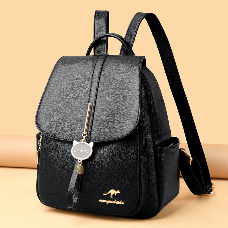 Women's Soft Leather Korean Fashion Large Capacity Backpacks