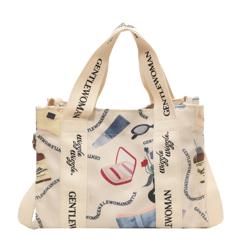 Letter Printed Canvas Large Capacity Tote Female Crossbody Bags