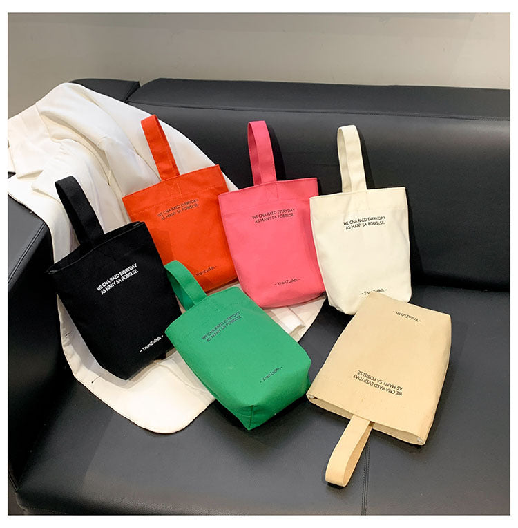 Solid Color Mini Portable Canvas Female Handbags