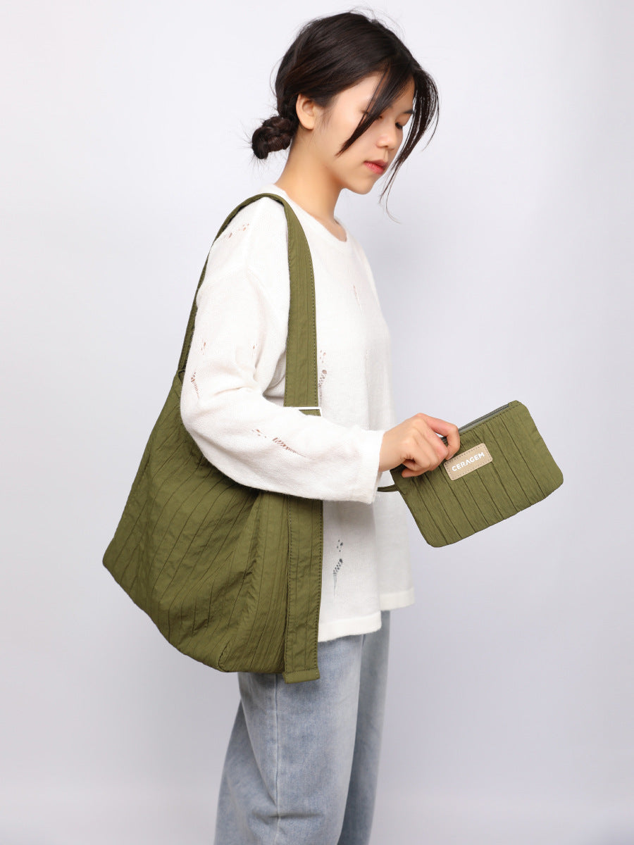 Women's Summer Pleated Underarm Korean Style Canvas Large Crossbody Bags