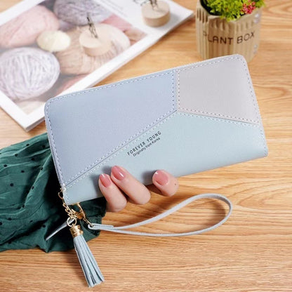 Women's Contrast Patchwork Zip Tassel Large Capacity Ladies Wallets