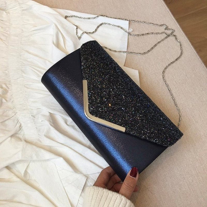 Women's Fashion Clutch Sequined Leather Magnetic Snap Handbags