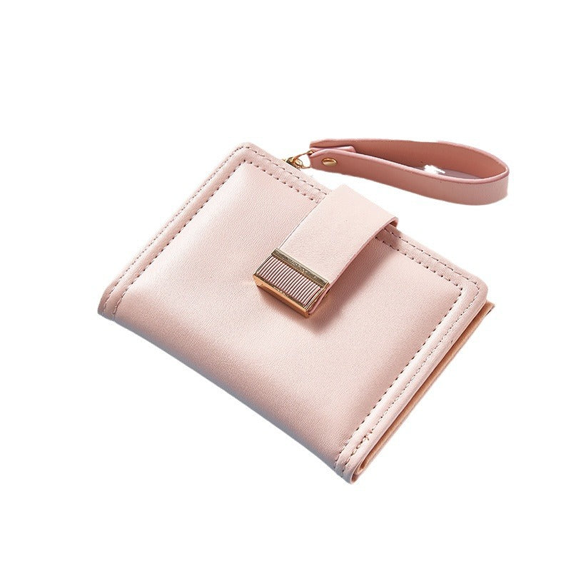 Women's Short Solid Color Fresh Simple Button Ladies Wallets