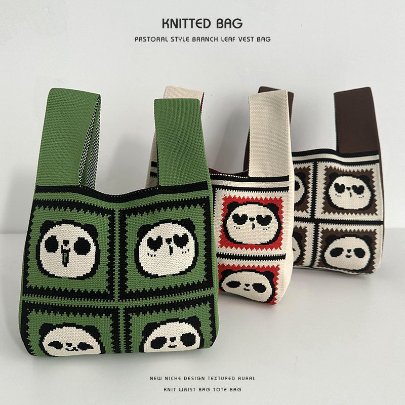 Women's Woven Panda Easy Matching Cute Knitted Handbags