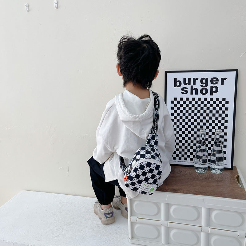 Children's Cute Boy Fashion Personality Chessboard Small Bags