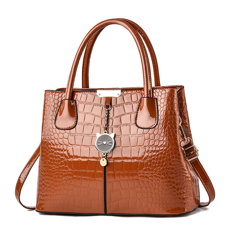 Women's Shining Leather Tote Fashion Stone Pattern Simple Handbags