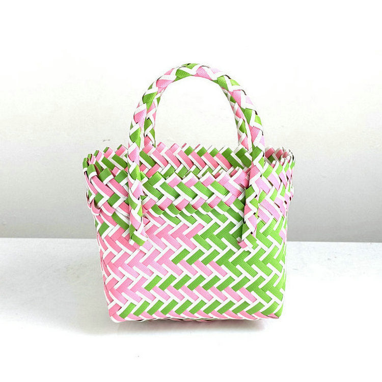 Women's Woven Color Matching Plastic Hand Gift Handbags