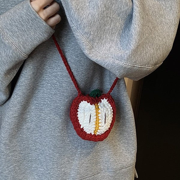 Children's Concave Styling Wool Crocheted Apple Finished Crossbody Bags