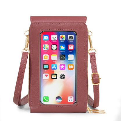 Women's Leather Touch Screen Mobile Retro Solid Phone Bags