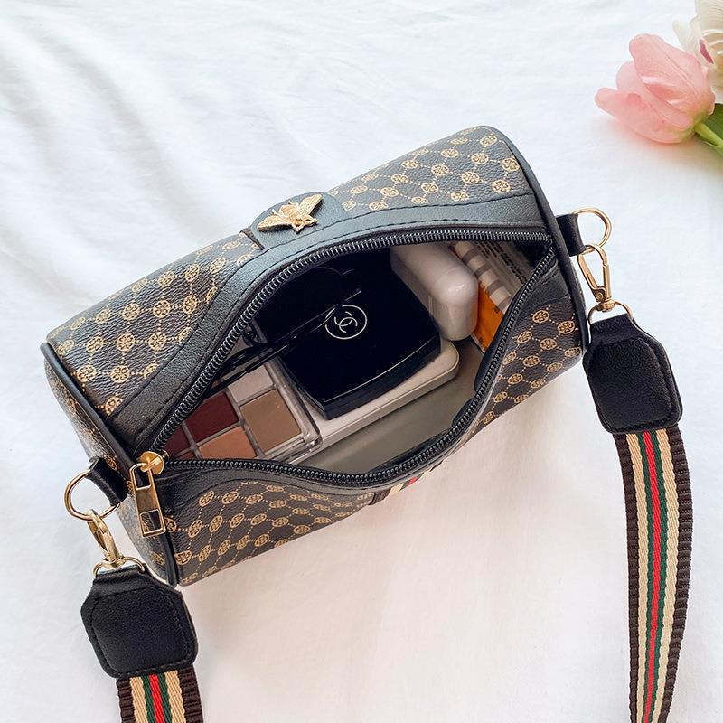 Women's Printing Contrast Color Bee Ribbon Cylindrical Shoulder Bags