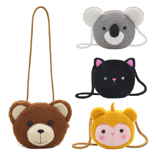 Mini sacs à bandoulière pour enfants en peluche mignons et tendance avec ours et chat