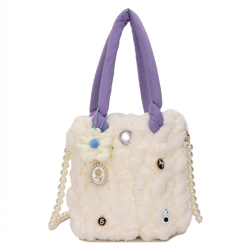 Beaver Hand-woven Material Cotton Candy Cloud Crossbody Bags