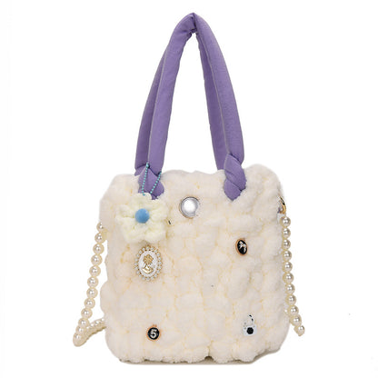 Beaver Hand-woven Material Cotton Candy Cloud Crossbody Bags