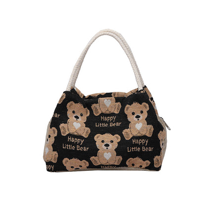 Linen Female Cartoon Cute Bear Box Handbags