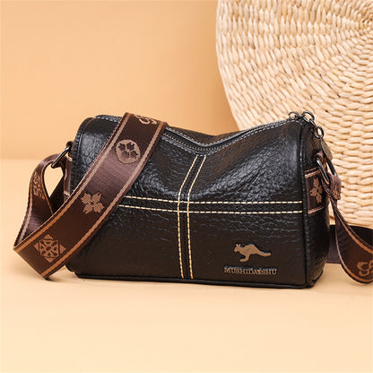 Women's Wide Strap Small Square Toe Cap Layer Handbags