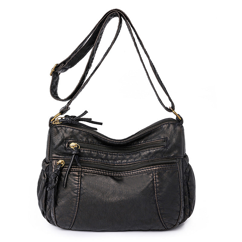 Women's Washed Leather Fashion Large Capacity Mom Shoulder Bags