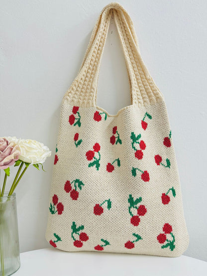 Knitted Bowknot Woven Large Capacity Totes Shoulder Bags