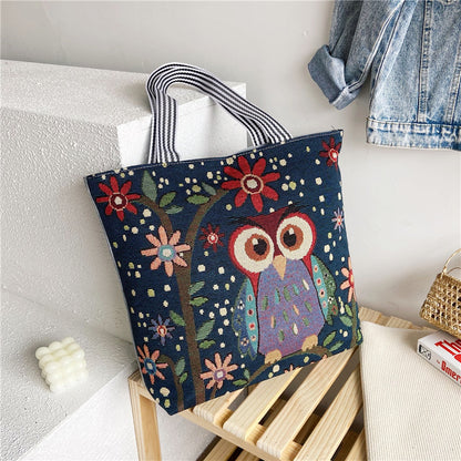 Women's Style Retro Portable Canvas Large Embroidery Shopping Shoulder Bags