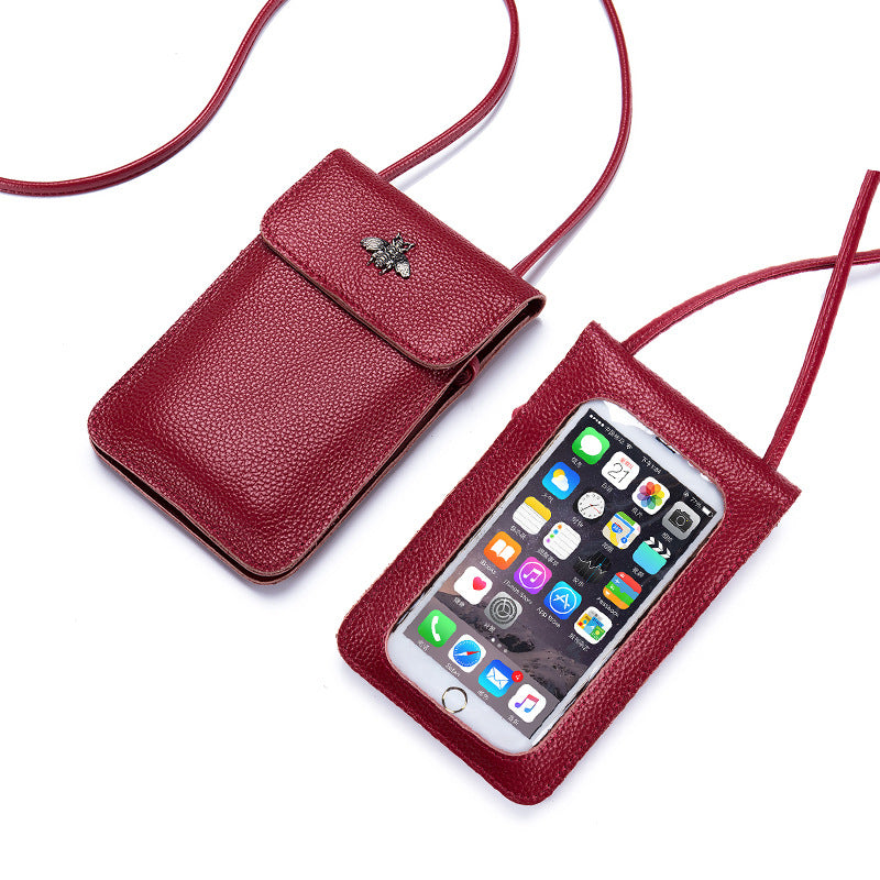 Women's Screen Leather Mini Transparent First Layer Cowhide Phone Bags