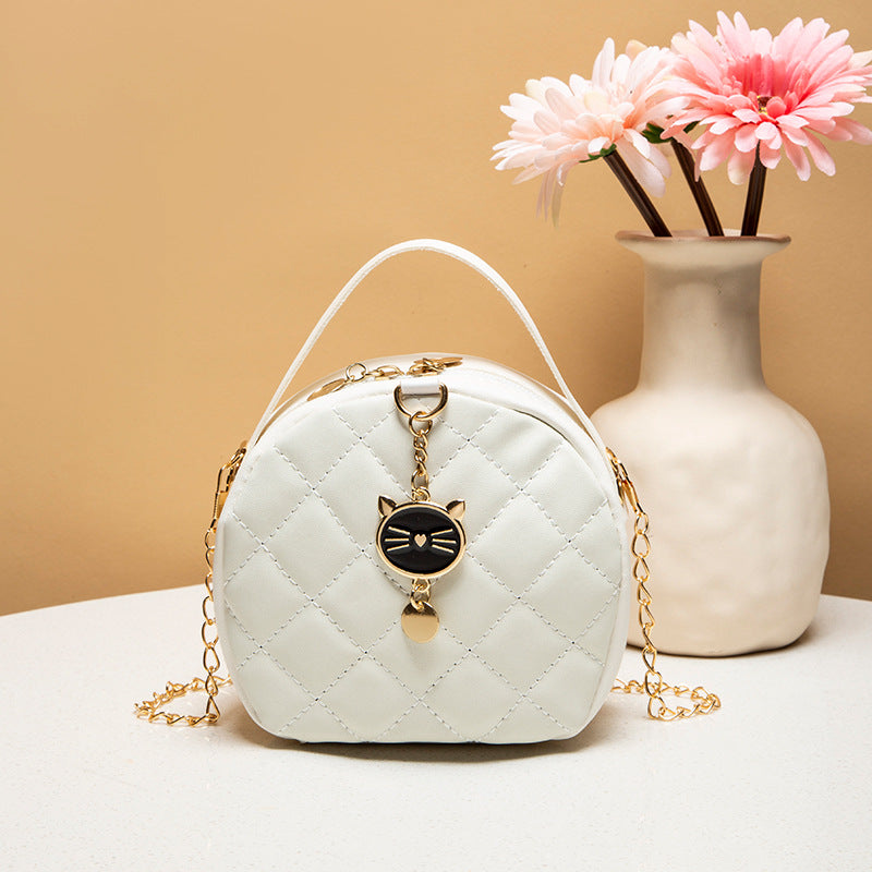 Women's Diamond Pattern Leisure Chain Round Crossbody Bags