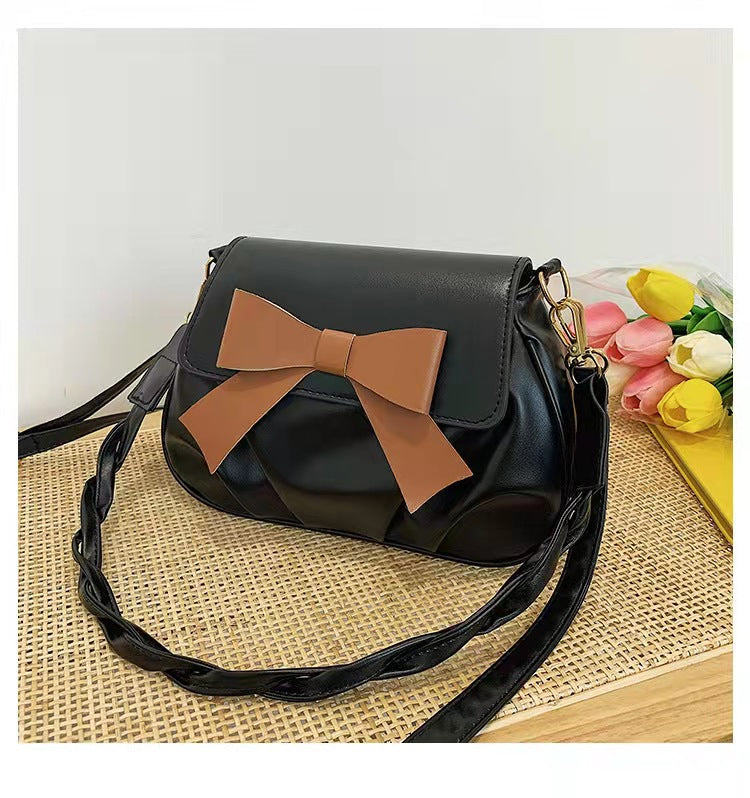 Women's Contrast Color Bow Pleated Fresh Western Shoulder Bags