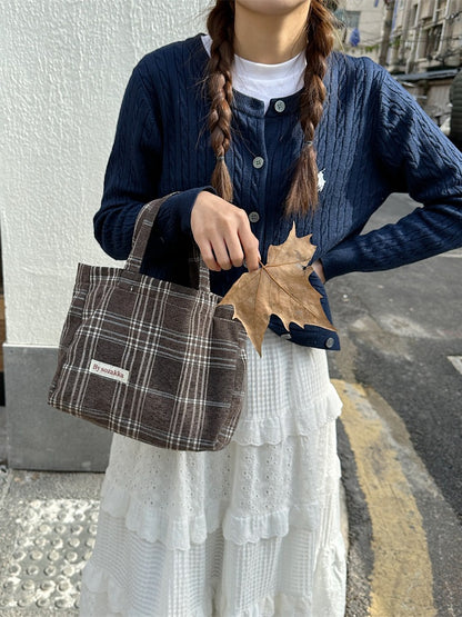 Women's Simple Retro Style Woolen Plaid Handbags