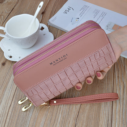 Women's Double Zip Long Crocodile Pattern Soft Leather Change And Ladies Wallets