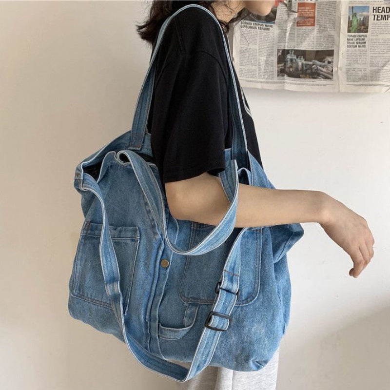 Sacs à bandoulière en toile denim pour femmes de grande capacité de style rétro américain