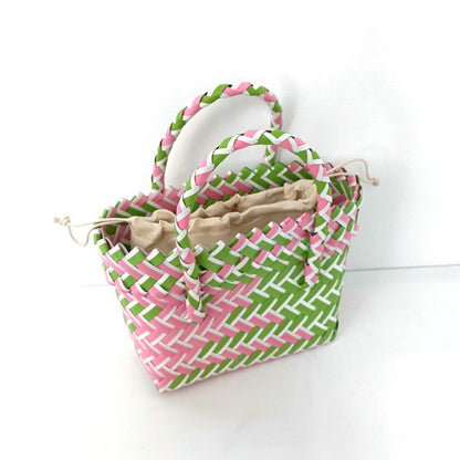 Women's Woven Color Matching Plastic Hand Gift Handbags