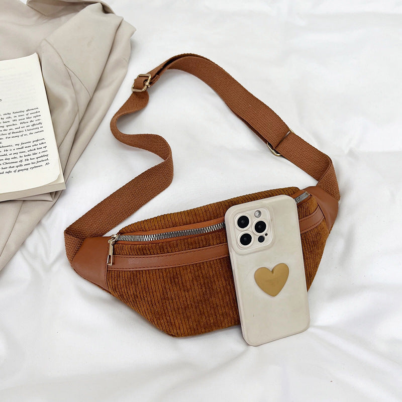 Charming Durable Corduroy Mobile Retro Small Waist Packs