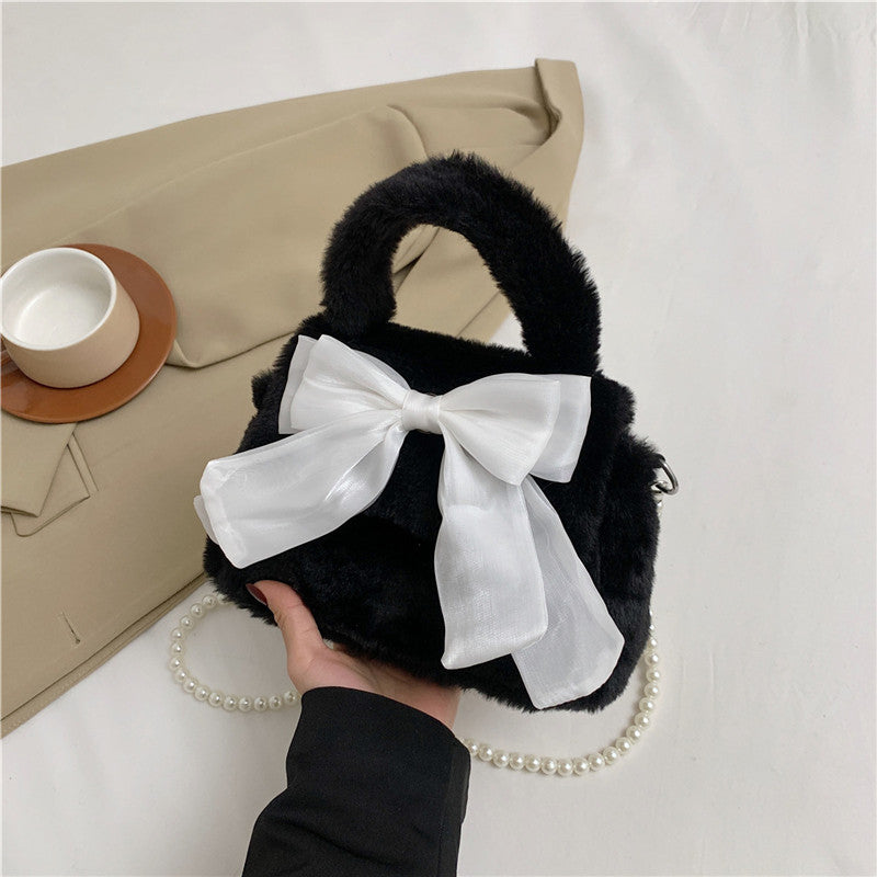 Cute Bowknot Sweet Plush Commuter Pearl Crossbody Bags