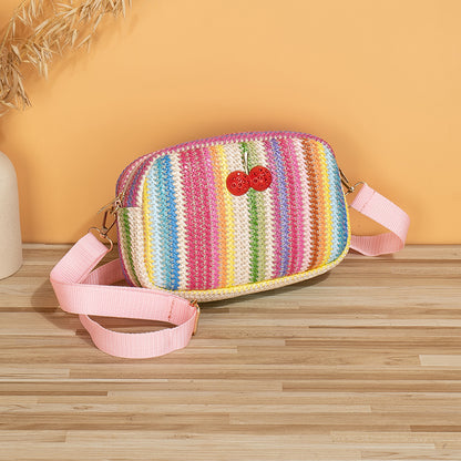 Versatile New Cherry Straw Woven Rainbow Waist Packs