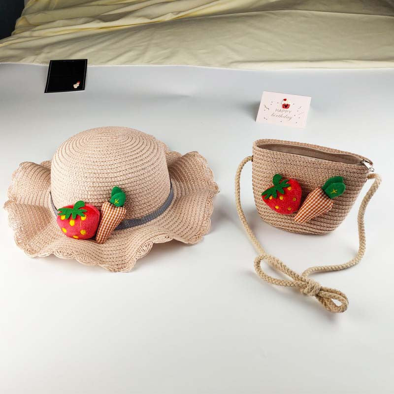 Ensemble de chapeaux tissés tendance pour enfants, mini sacs à bandoulière à fleurs pour enfants