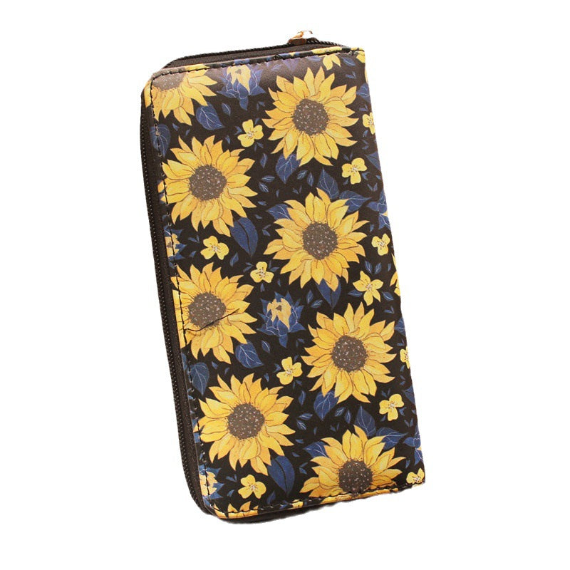 Women's Source Sunflower Printed Single Zipper Van Gogh Ladies Wallets