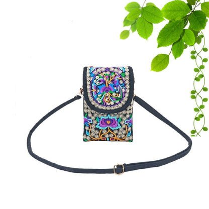 Ethnic Style Embroidered Flip Canvas Mobile Phone Bags