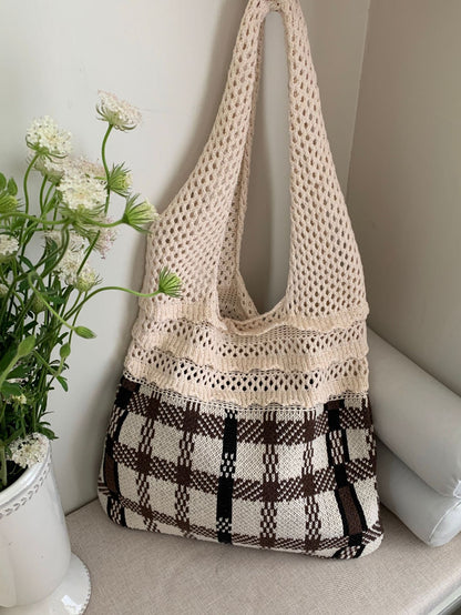 Women's Out Knitted Fashion Plaid Large Capacity Shoulder Bags