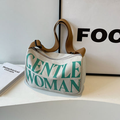 Women's Niche Letter Printing Canvas Contrast Color Bags