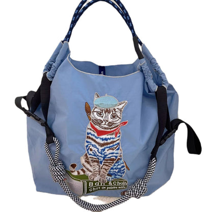 Painter Cat Embroidery Shopping Large Capacity Handbags