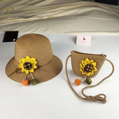 Ensemble de chapeaux tissés tendance pour enfants, mini sacs à bandoulière à fleurs pour enfants