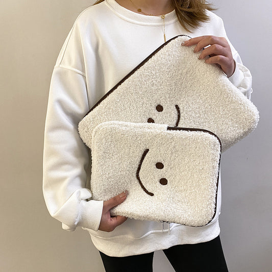 Sacs pour ordinateur et tablette tendance en peluche avec motif smiley