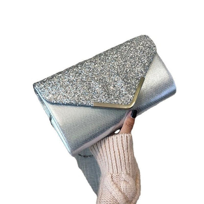 Women's Fashion Clutch Sequined Leather Magnetic Snap Handbags