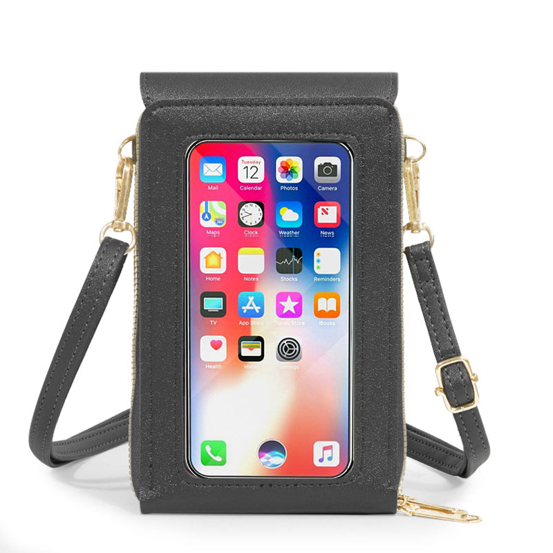 Women's Leather Touch Screen Mobile Retro Solid Phone Bags