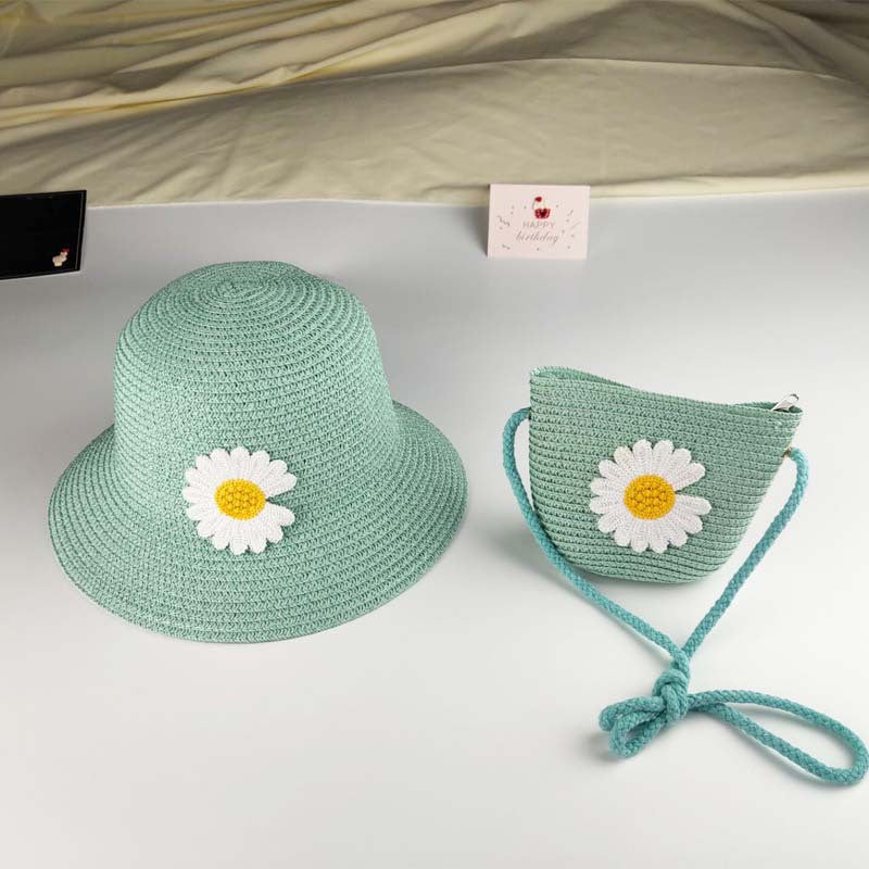 Ensemble de chapeaux tissés tendance pour enfants, mini sacs à bandoulière à fleurs pour enfants