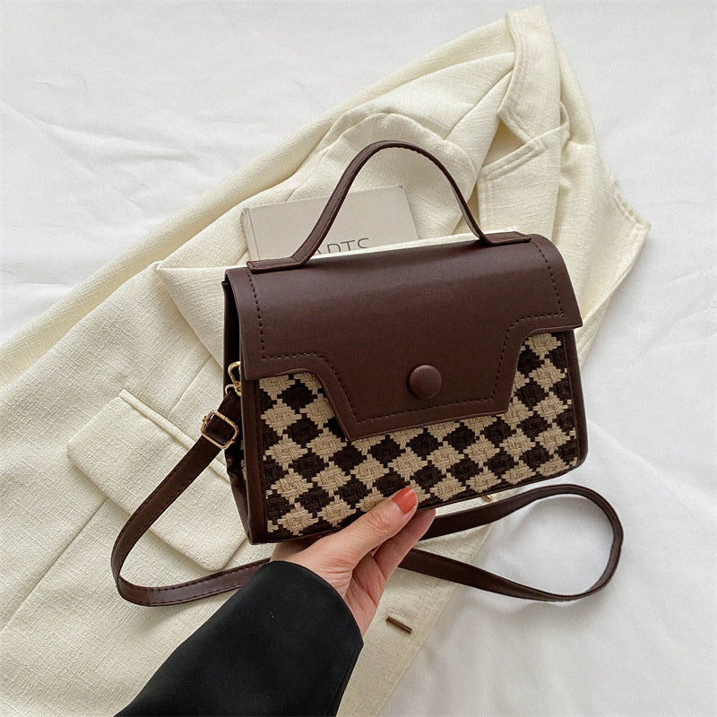 Women's Winter Fashion Retro Textured Rhombus Portable Shoulder Bags