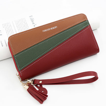 Women's Korean Simple Long Zip Leather Patchwork Ladies Wallets