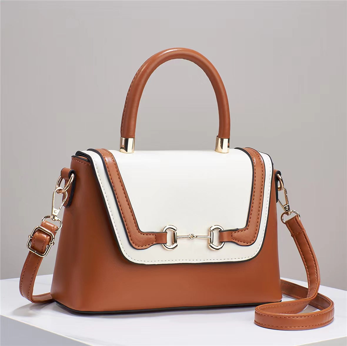 Women's Contrast Color Authentic Leather Tactile Feel Handbags