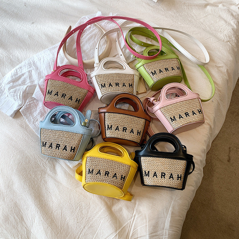 Children's Straw Embroidered Letters Mini Vegetable Basket Children's Shoulder Bags