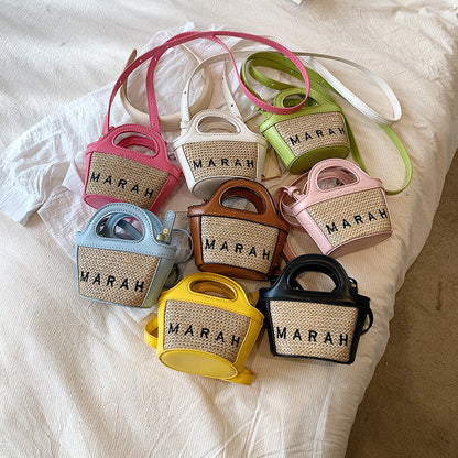 Children's Straw Embroidered Letters Mini Vegetable Basket Children's Shoulder Bags